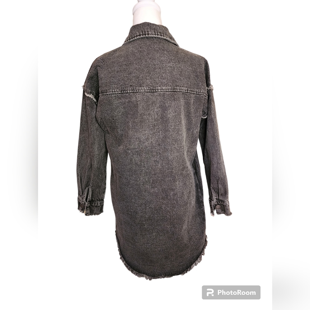 bohme Long Washed Charcoal Denim Jean Jacket - Picture 7 of 11